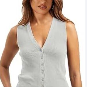 Bedo 100% Cotton sage rib knit button up Sleeveless Vest women's size Medium